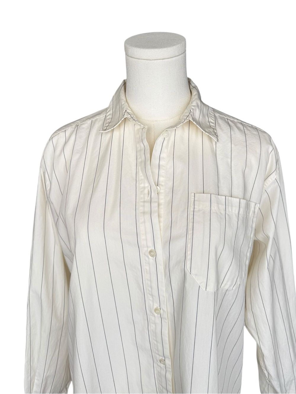 Sézane Max Shirt in Fine Dark Navy Stripes FR: 34 US: 2/XS - Picture 6 of 12